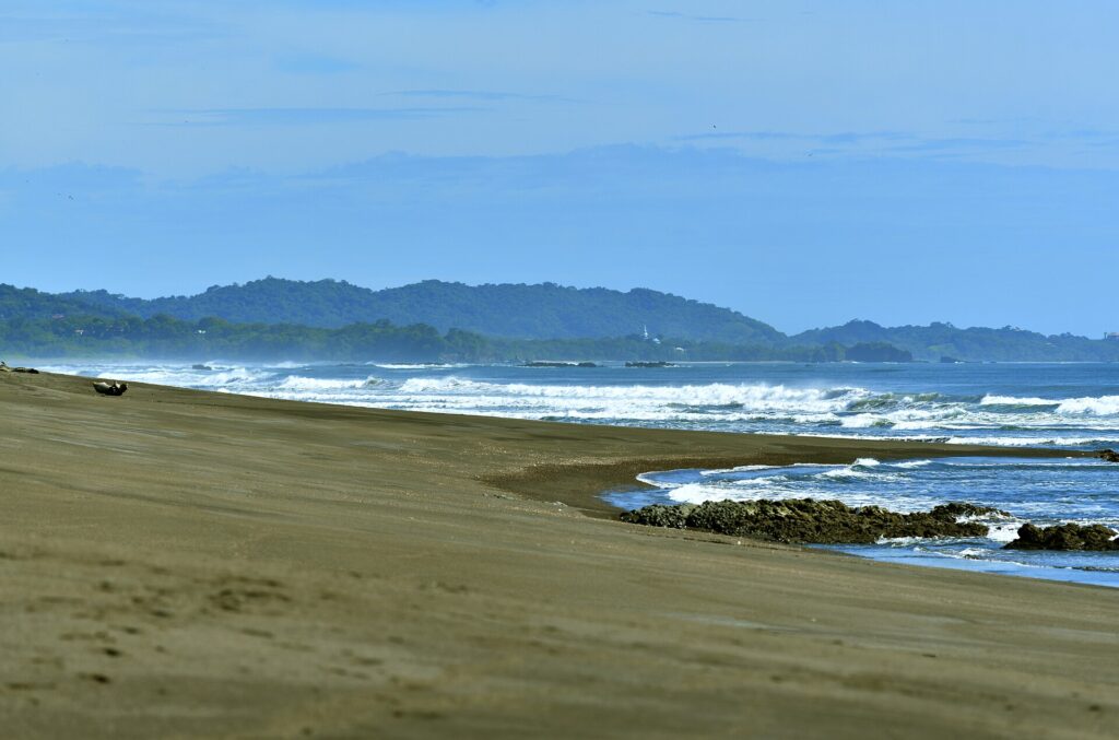 Wide grey-sand Pacific beach at Ostional Wildlife Refuge